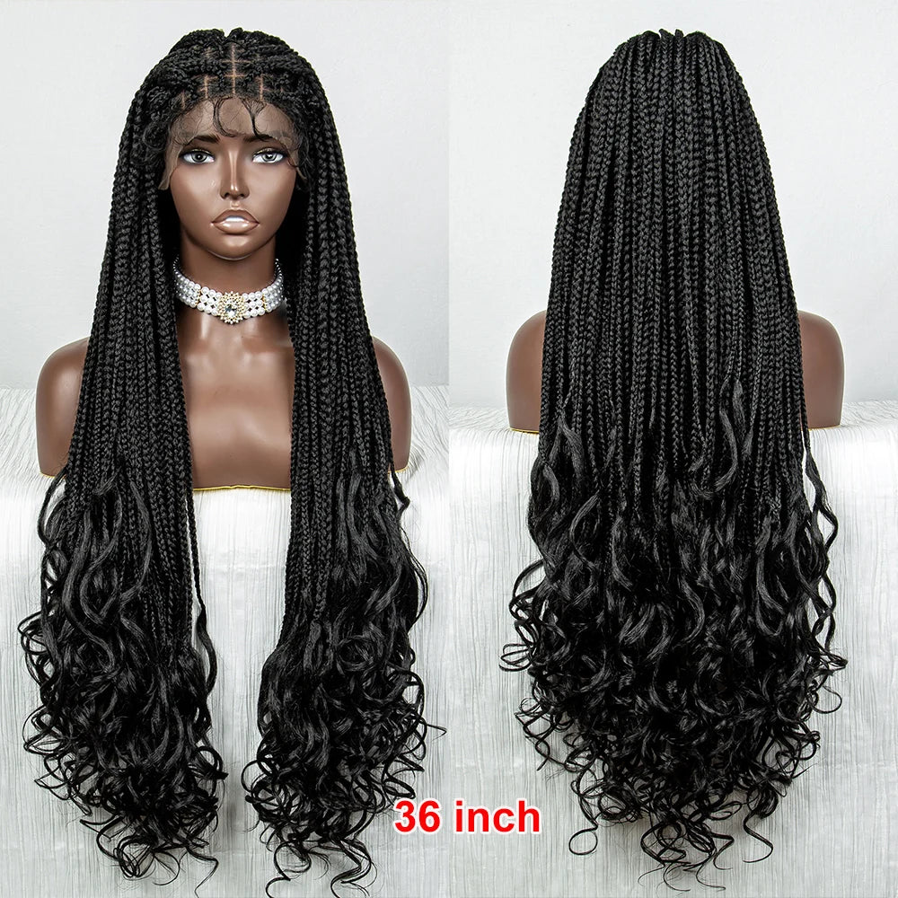 36" Water Wave Braided Wig | Lace Front | Baby Hair | Long Braids Luxegan