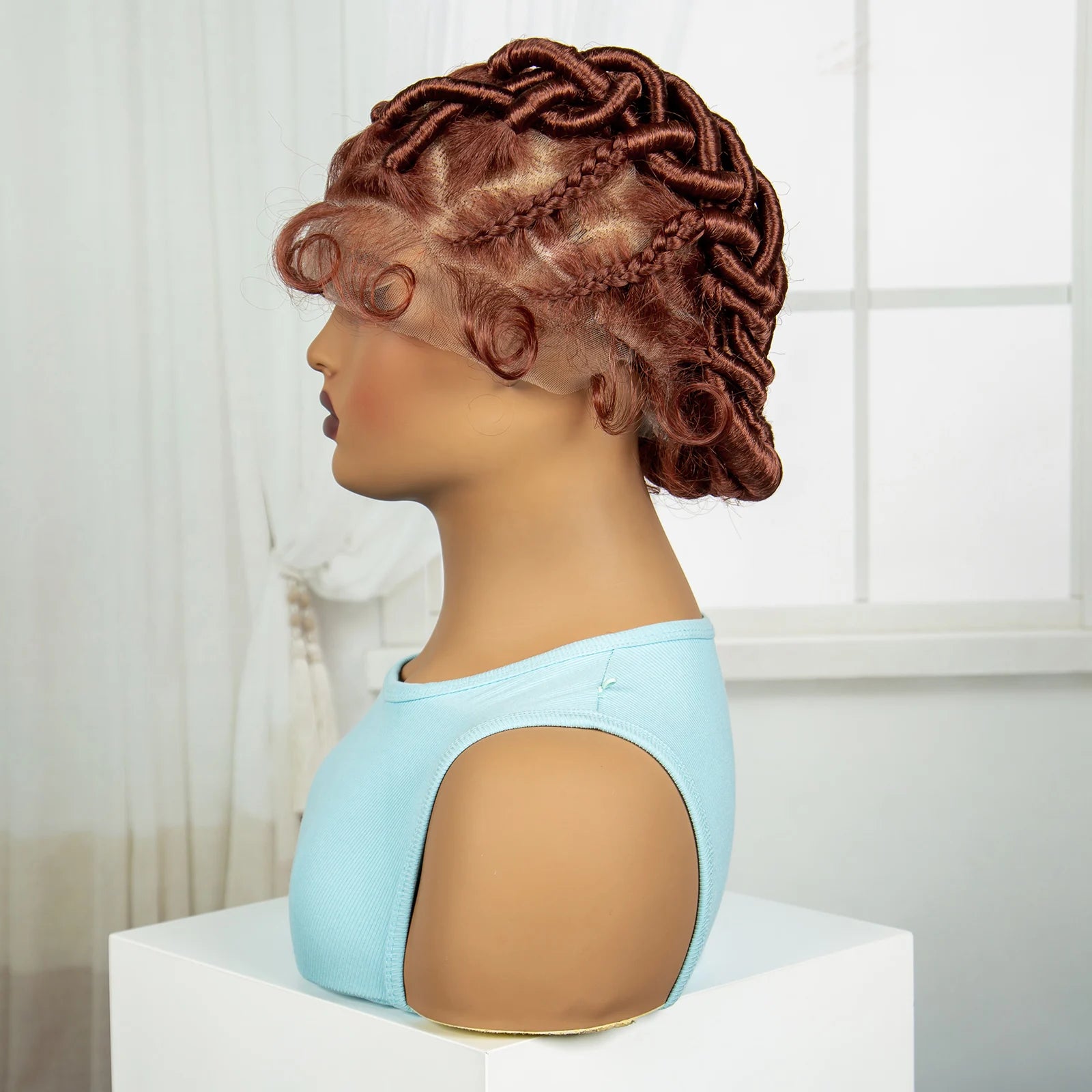 Ginger Full Lace Handmade Bantu & Dreadlock Braided Wig with Baby Hair | Synthetic Braided Wig for Black Women Luxegan