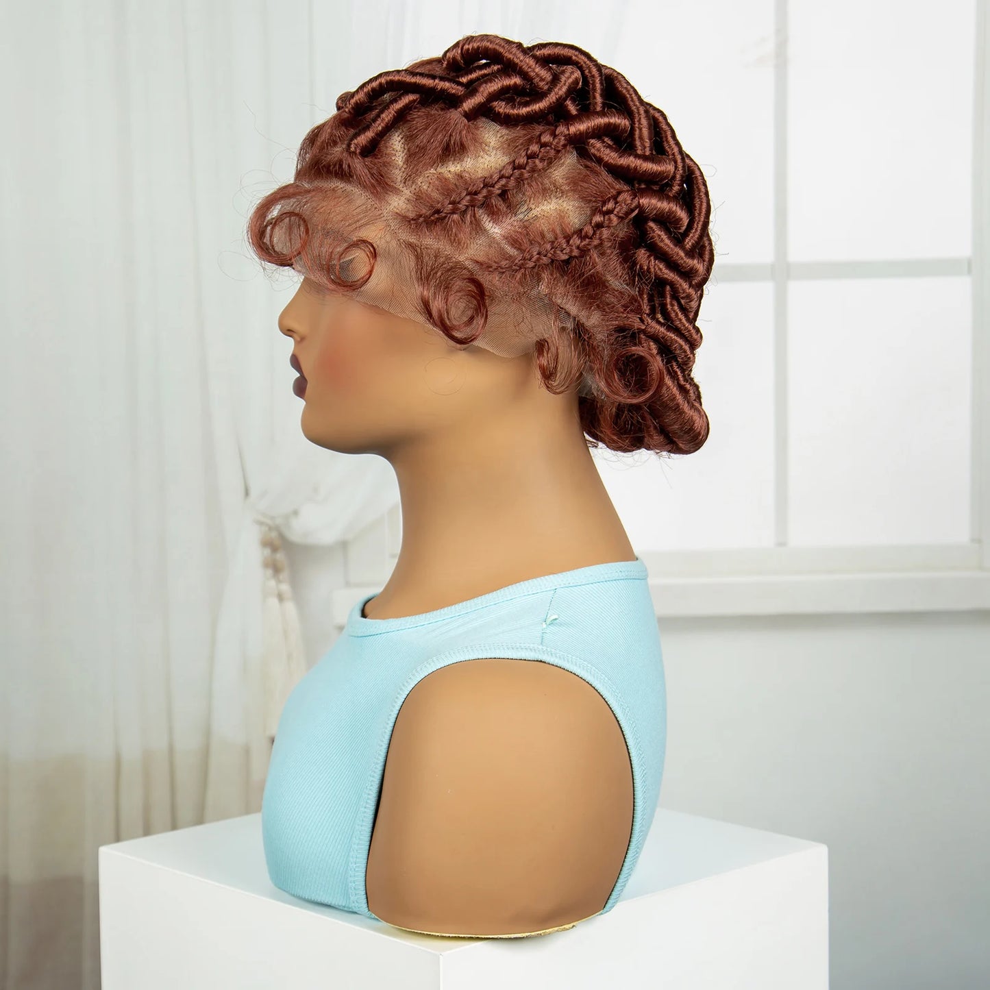 Ginger Orange Bantu Knotless Braids Wig | Full Lace | Baby Hair Luxegan