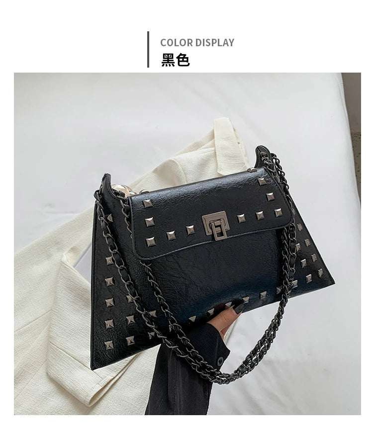 Punk Rivet Envelope Bag | Moto Underarm Shoulder Bag Luxegan
