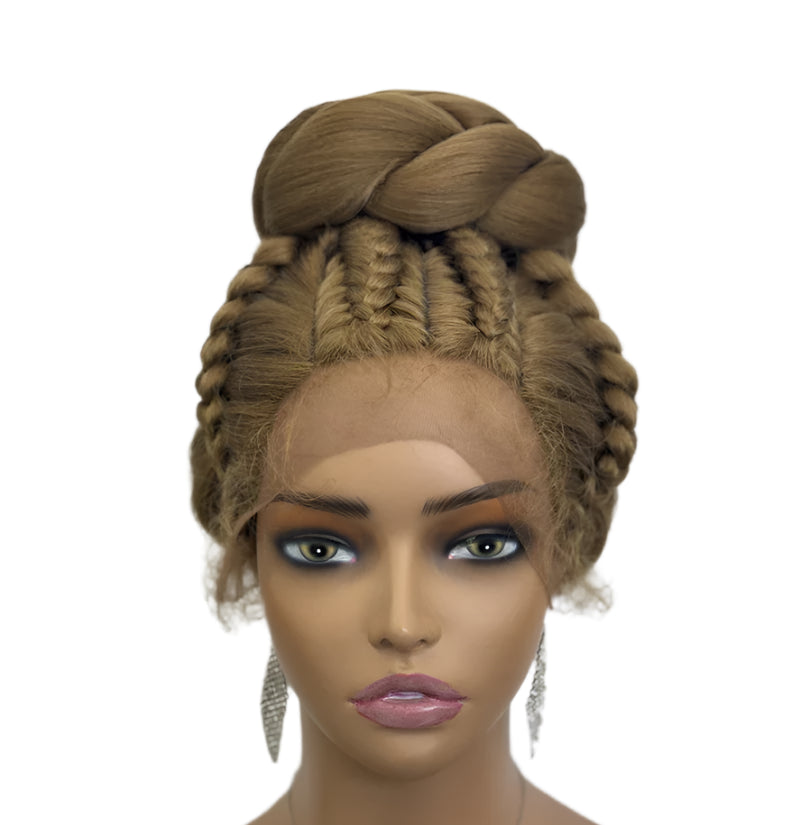 Bun Updo Braided Wig | Cornrow Accents | 1B/30 Ombre | Lace Front | Baby Hair | Synthetic Hair
