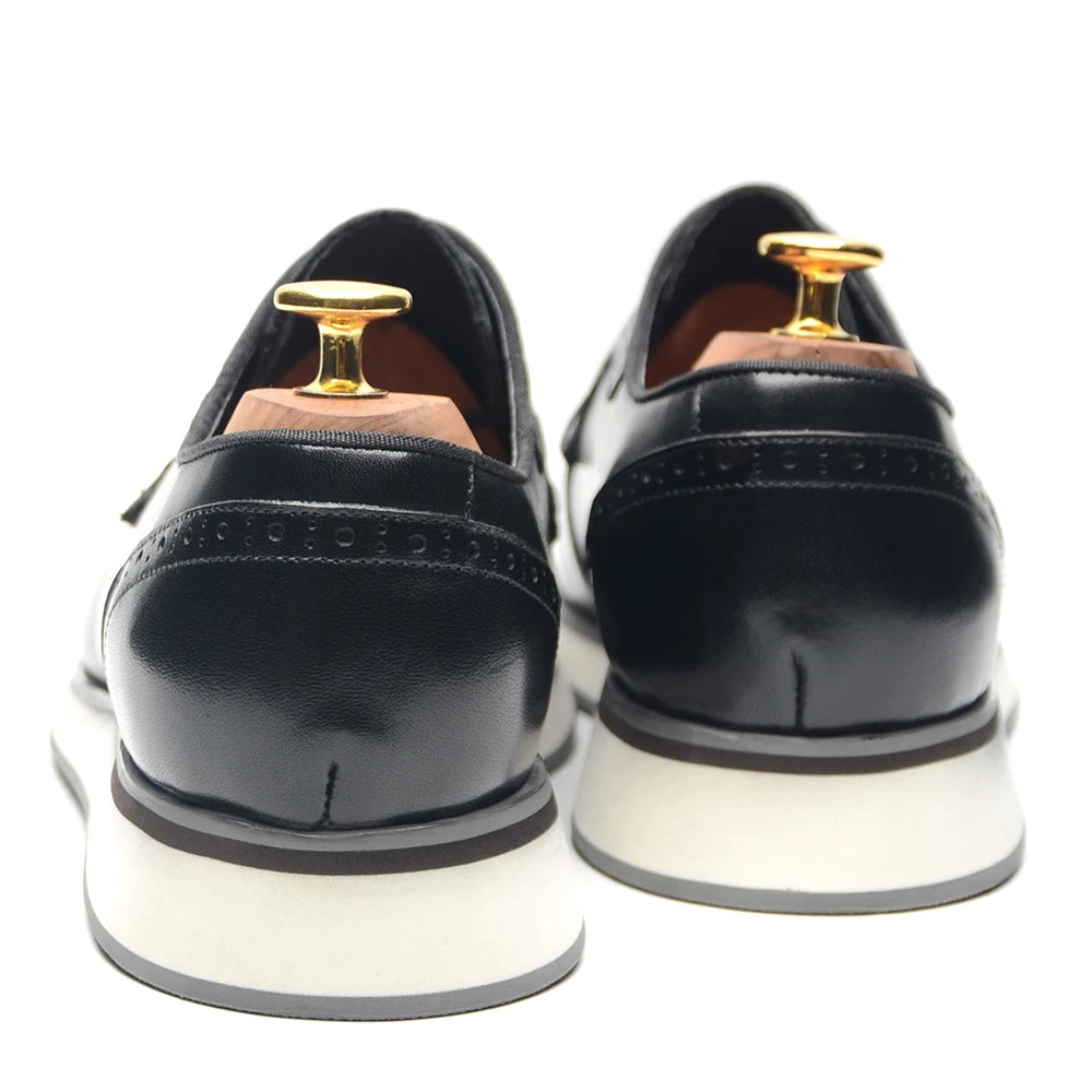 Men's Blue & Black Genuine Leather Derby Dress Shoes | Classic Casual & Business Oxfords (Breathable) Luxegan