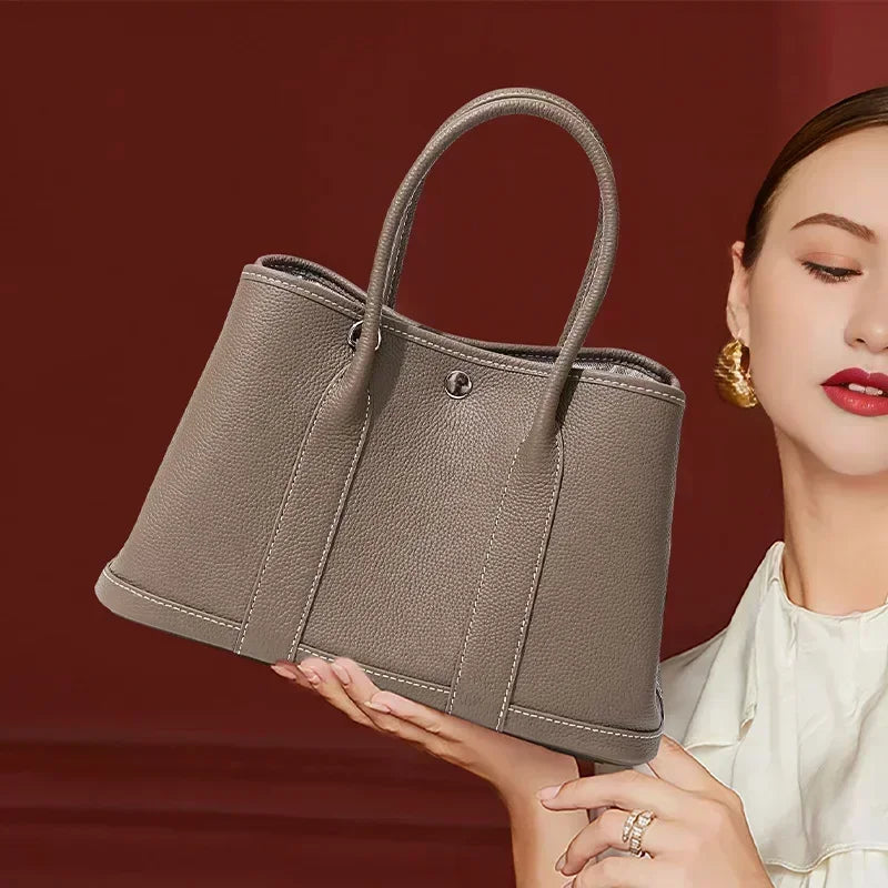 Minimalist Leather "Paper Bag" Organizer | Sophisticated High-End Portable Makeup Handbag | Elegant Solid Color Leather Tote for Women | Versatile Birthday & Anniversary Gift Crossbody Bag Luxegan