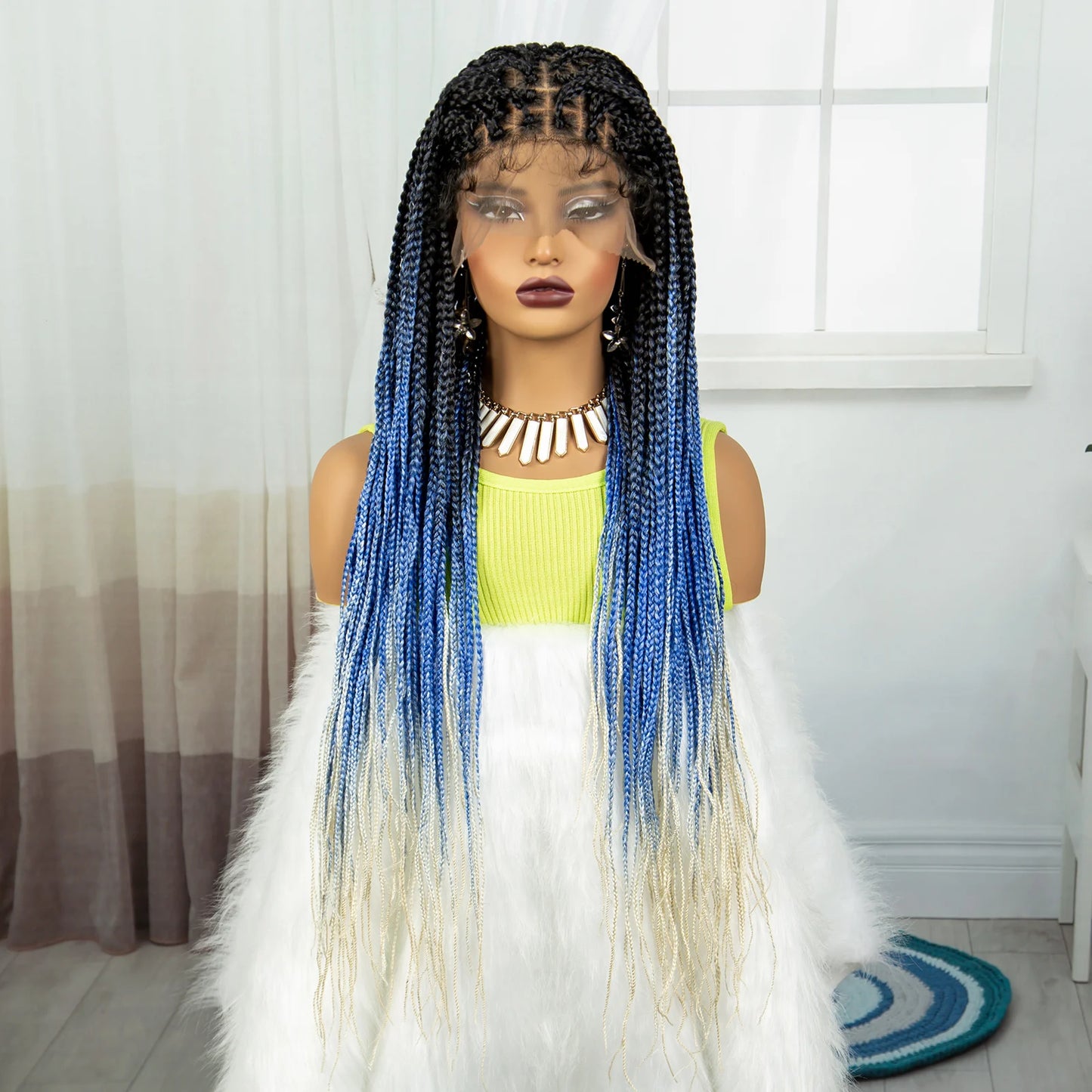 36" Purple & Blonde Knotless Box Braids Wig | Lace Front | Baby Hair Luxegan