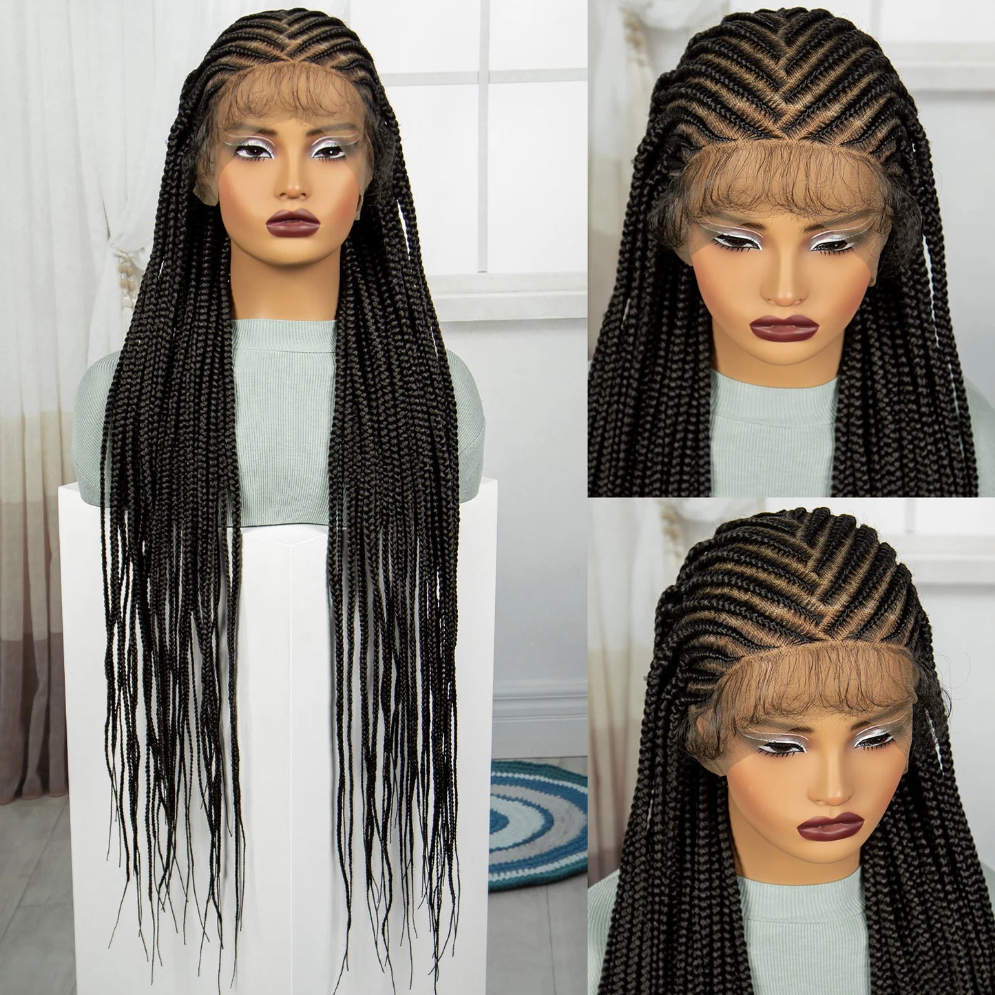 36" Knotless Cornrow Braids Wig | Transparent Full Lace | Baby Hair Luxegan