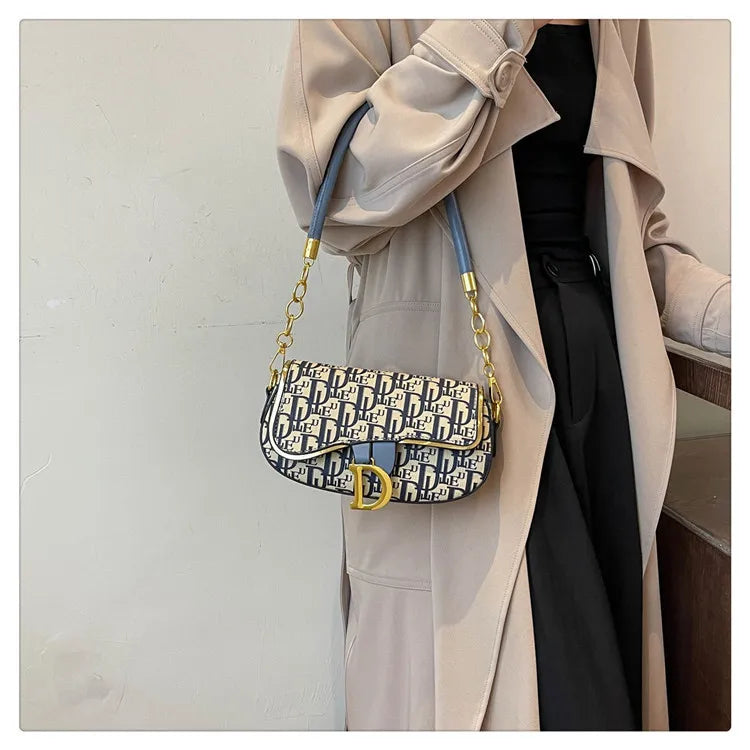 Chain Contrasting Color Saddle Bag | Versatile Shoulder & Crossbody Purse Luxegan