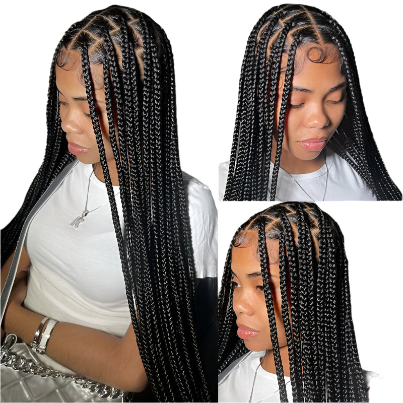 Jumbo Knotless Box Braids Wig | Full Lace Front Tribal Braids & Faux Locs | Transparent Lace | Black Women