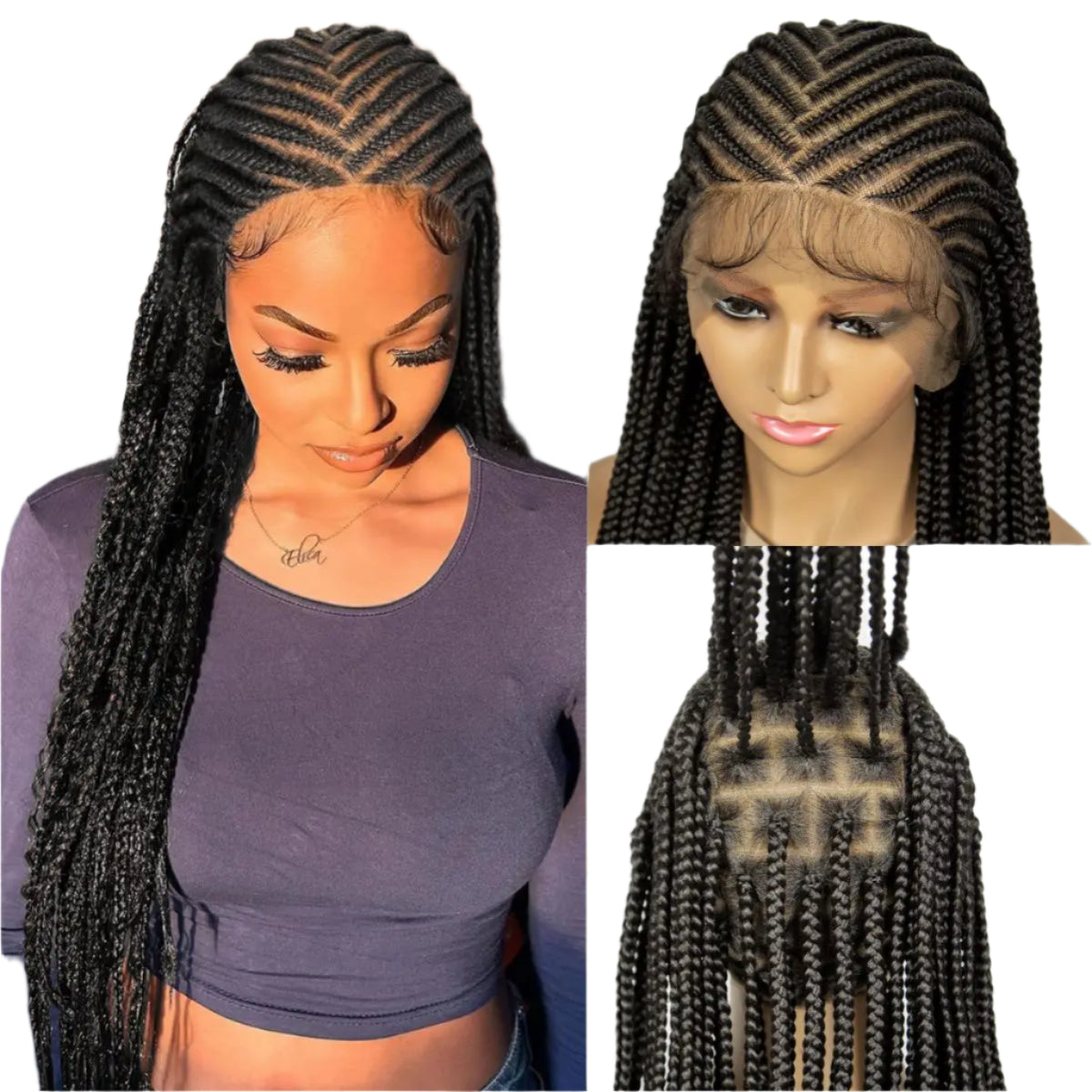 36" Cornrow Braided Full Lace Wig | Knotless Box Braids | Baby Hair | Synthetic Braiding Wig for Black Women