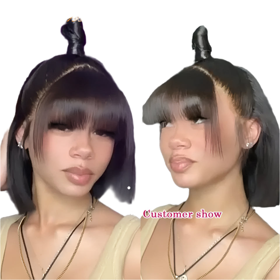 180% Density Minimalist Straight Bob Wig | Middle Part Lace with Bangs Luxegan