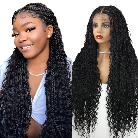32" 613 Blonde Boho Box Braids Wig | Full Lace Front Knotless Cornrows & Curls | Synthetic Braided Wig for Women