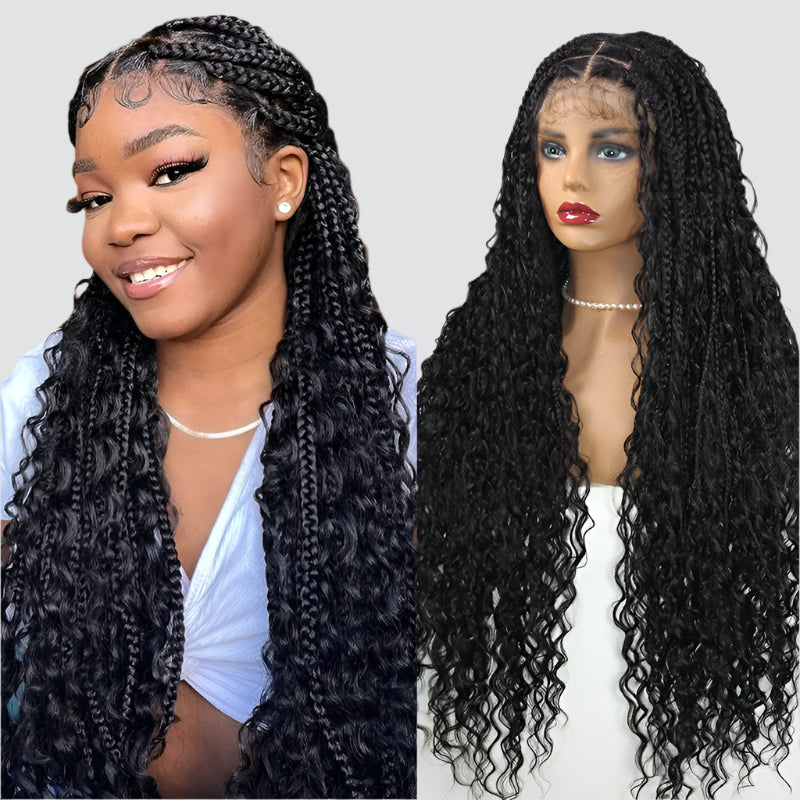32" Blonde Goddess Locs Wig | Boho Braids & Curls | Full Lace Front | Baby Hair | Synthetic Hair