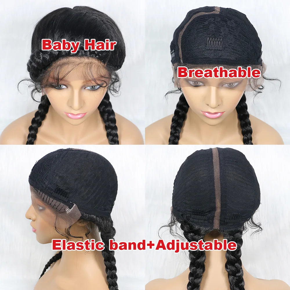 24" Dutch Cornrow Box Braid Wig | Lace Front Synthetic Wig with Baby Hair | Afro Wig for Black Women | High-Temp Fiber Luxegan
