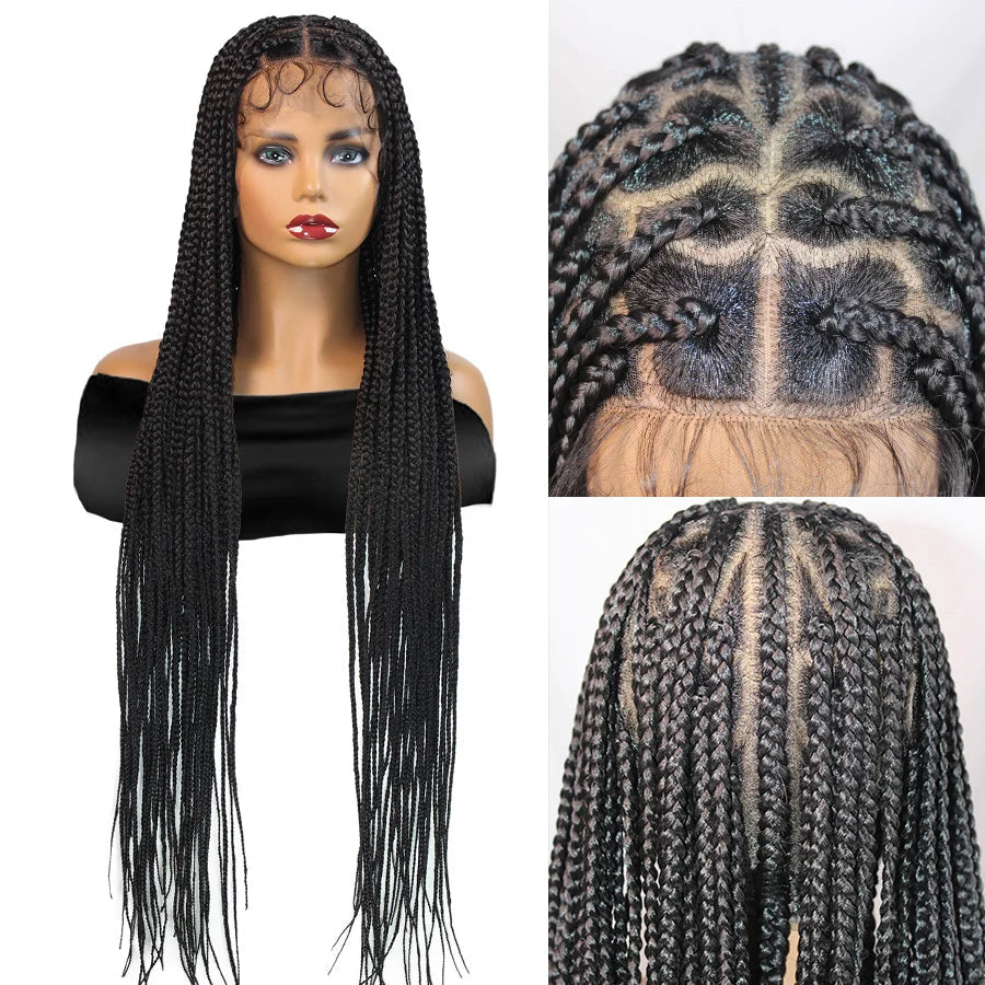 36" Knotless Box Braids Wig | Fulani Cornrows | 360 Full Lace | Baby Hair | Black Women Luxegan