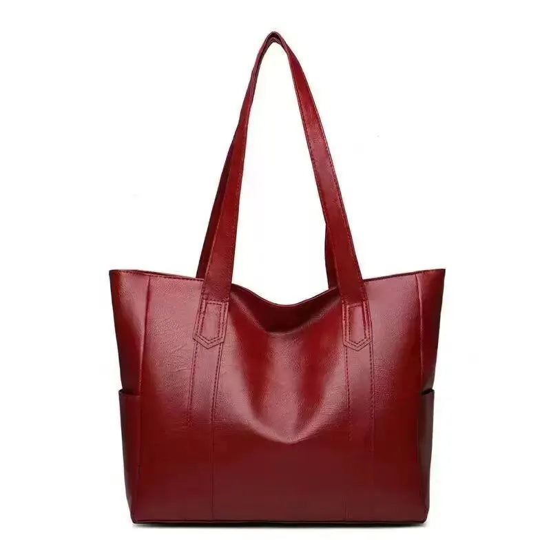 Women’s Vintage PU Leather Large Capacity Tote | Structured Box Shoulder Bag & Crossbody | Minimalist Synthetic Leather Travel Handbag Luxegan