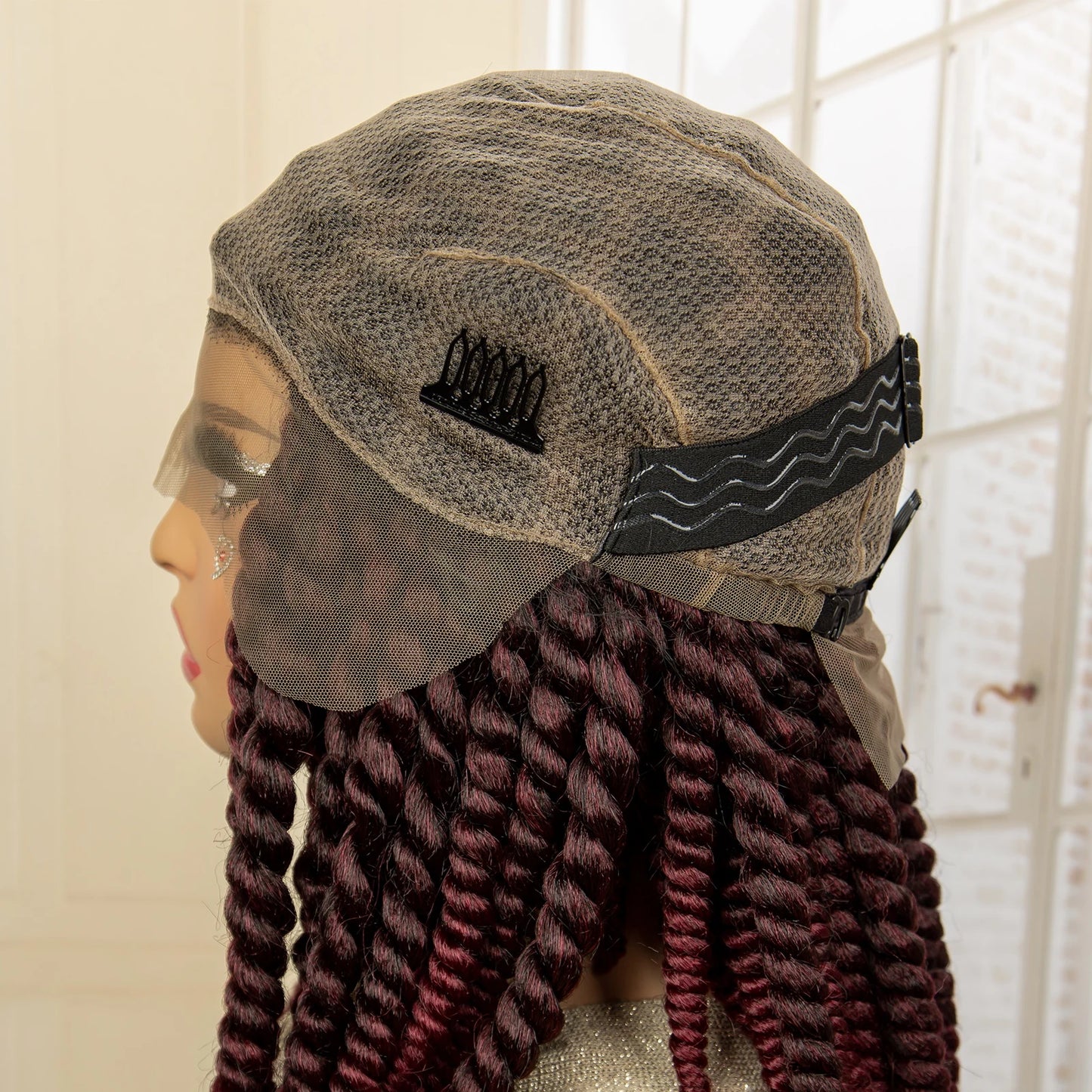 16 Inch Brown Twisted Braided Bob Wig | Full Lace | Kanekalon Fiber | For Black Women - Luxegan