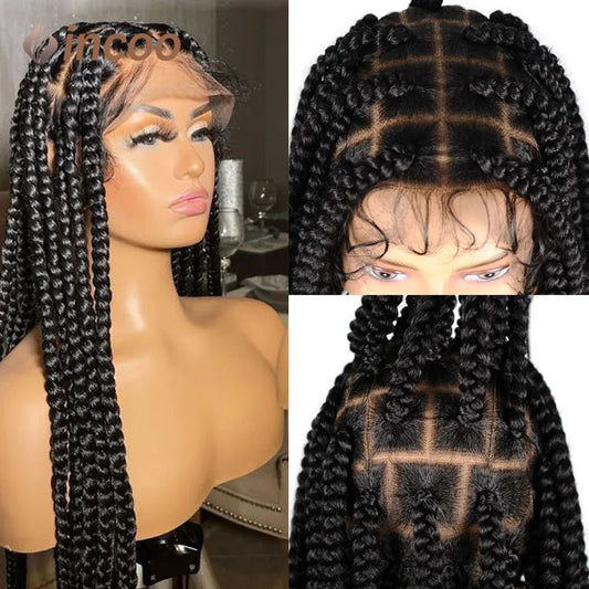 36" Large Square Knotless Box Braids Wig | Full Double Lace | Baby Hair | Kanekalon Luxegan