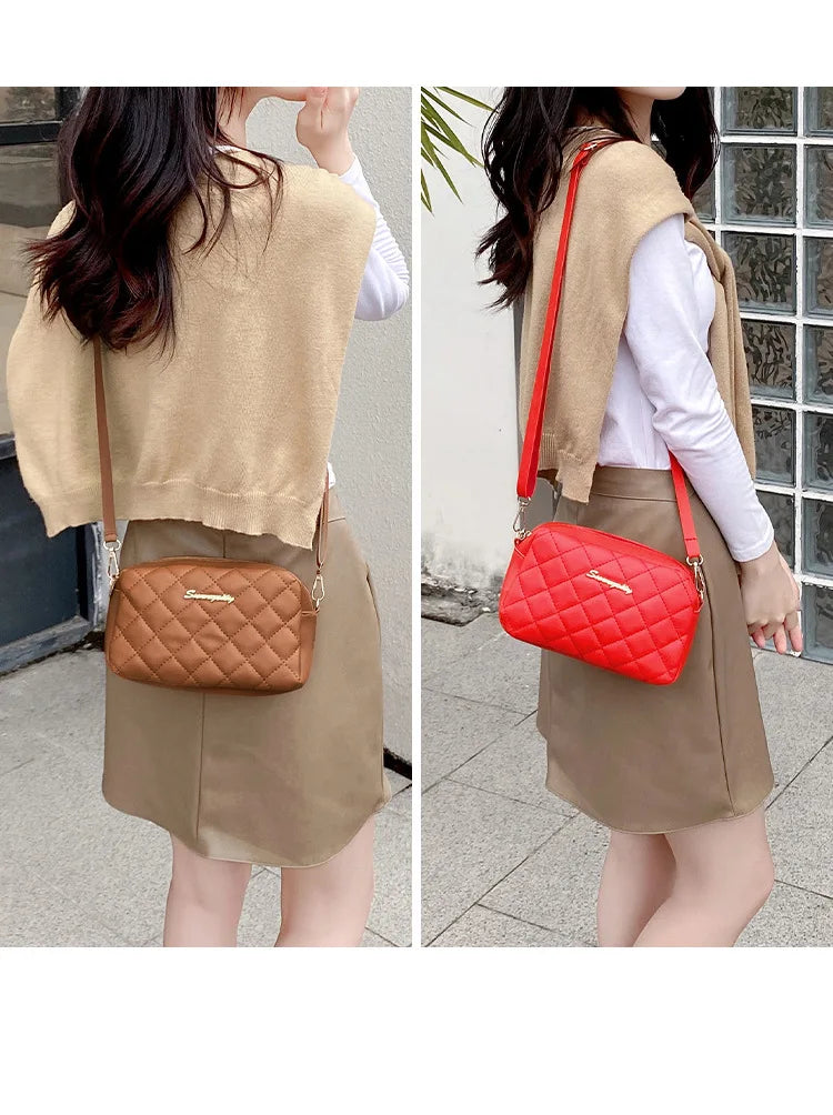 Trendy Lingge Embroidery Canvas Camera Crossbody Bag | Fashion Chain Tassel Small Messenger Bag for Women Luxegan