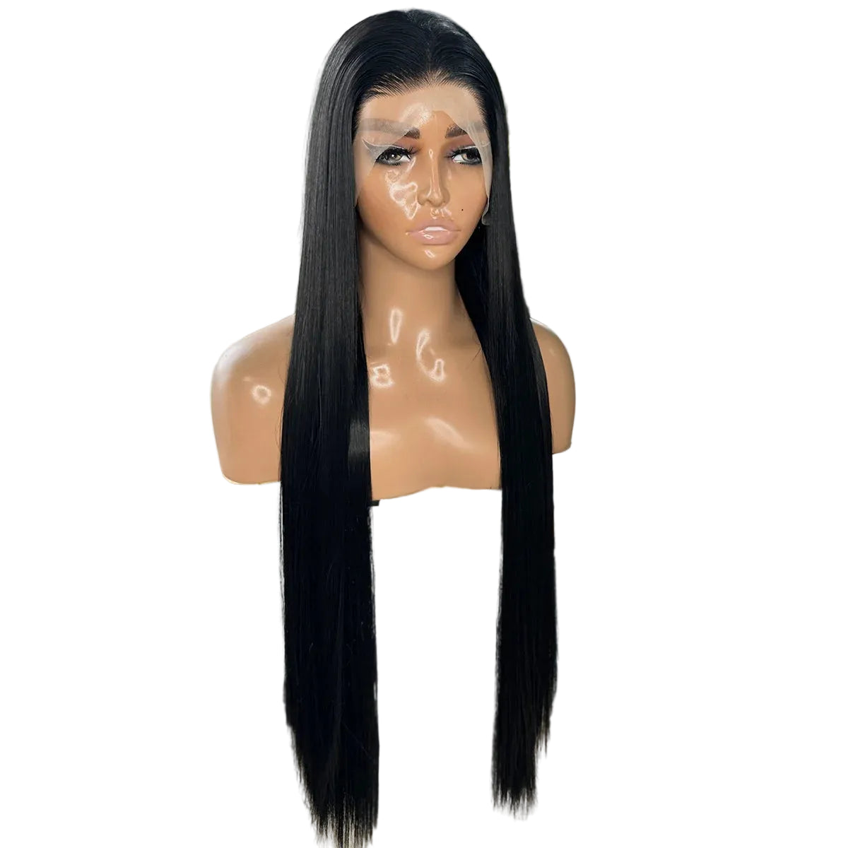 30-Inch Jet Black Silky Straight Futura Synthetic 13x4 Lace Front Wig - 150% Density Glueless Pre-Plucked Hairline Long Straight Wig - Japan Heat-Resistant Fiber Free Part Wig for Black Women (#1 Black) Luxegan