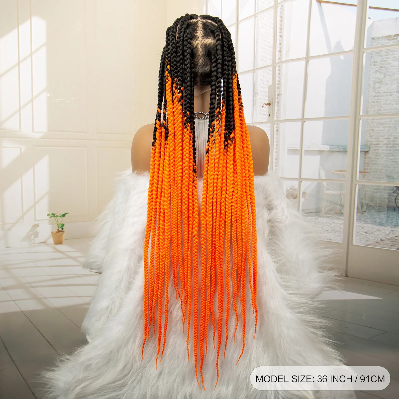 36" Big Knotless Box Braided Full Lace Wig | Cornrow Braiding Wig | Baby Hair | Synthetic Braids | For Women