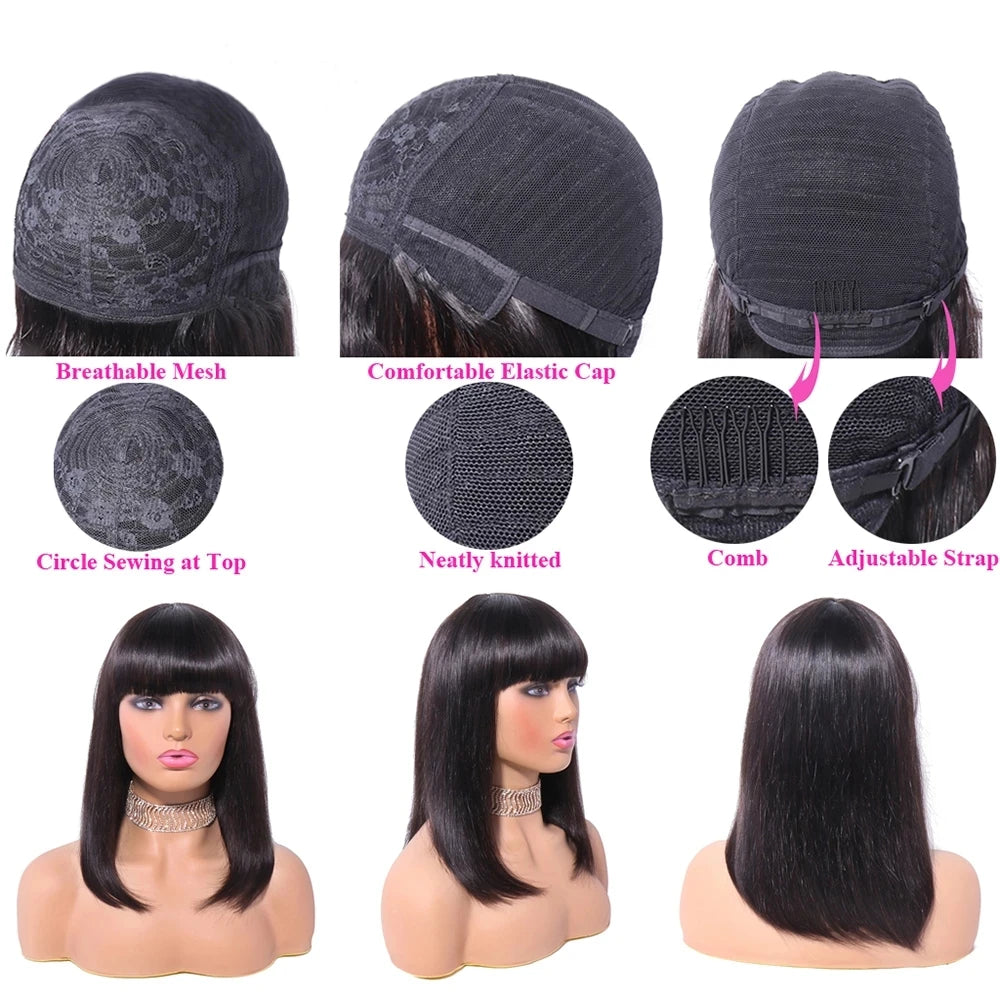 Short Straight Bob Wig with Bangs | Affordable Human Hair for Women Luxegan