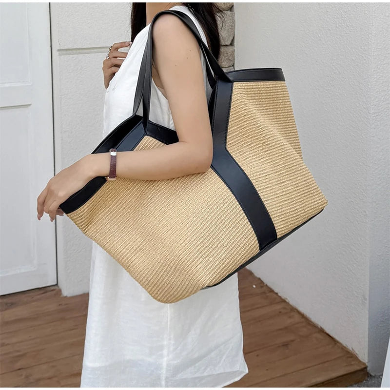 Y-shaped Design Shoulder Bag 2025 | Brand Seaside Beach Vacation Travel Hollow Straw Large Capacity Tote Bag (Casual Light Handbag) Luxegan