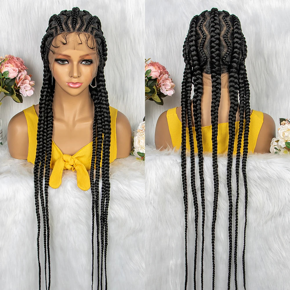 36" KIMA Cornrow Knotless Box Braided Full Lace Wig | Synthetic Braids for Black Women | Light Brown Lace Luxegan