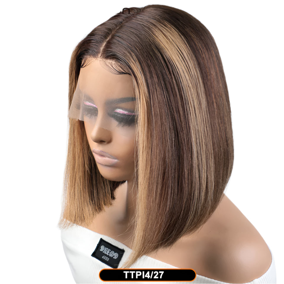 Ombre Pink & Blonde Bob Wig | Straight Human Hair T-Part Lace Front Luxegan