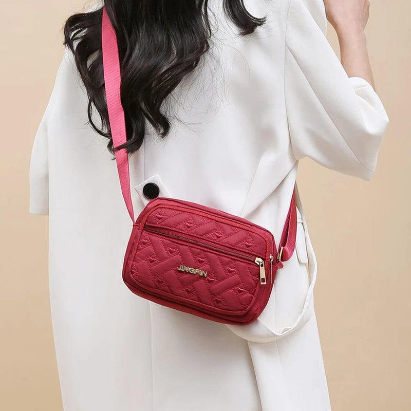 Middle-aged Women's Crossbody Bag | Multi-layer Embroidered Nylon Handbag Luxegan