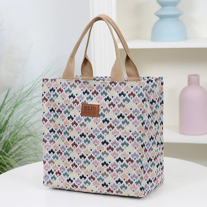 Thickened Jacquard Fabric Large Capacity Portable Bag | Square Storage Bag, Work Commute Handbag & Shopping Tote Luxegan