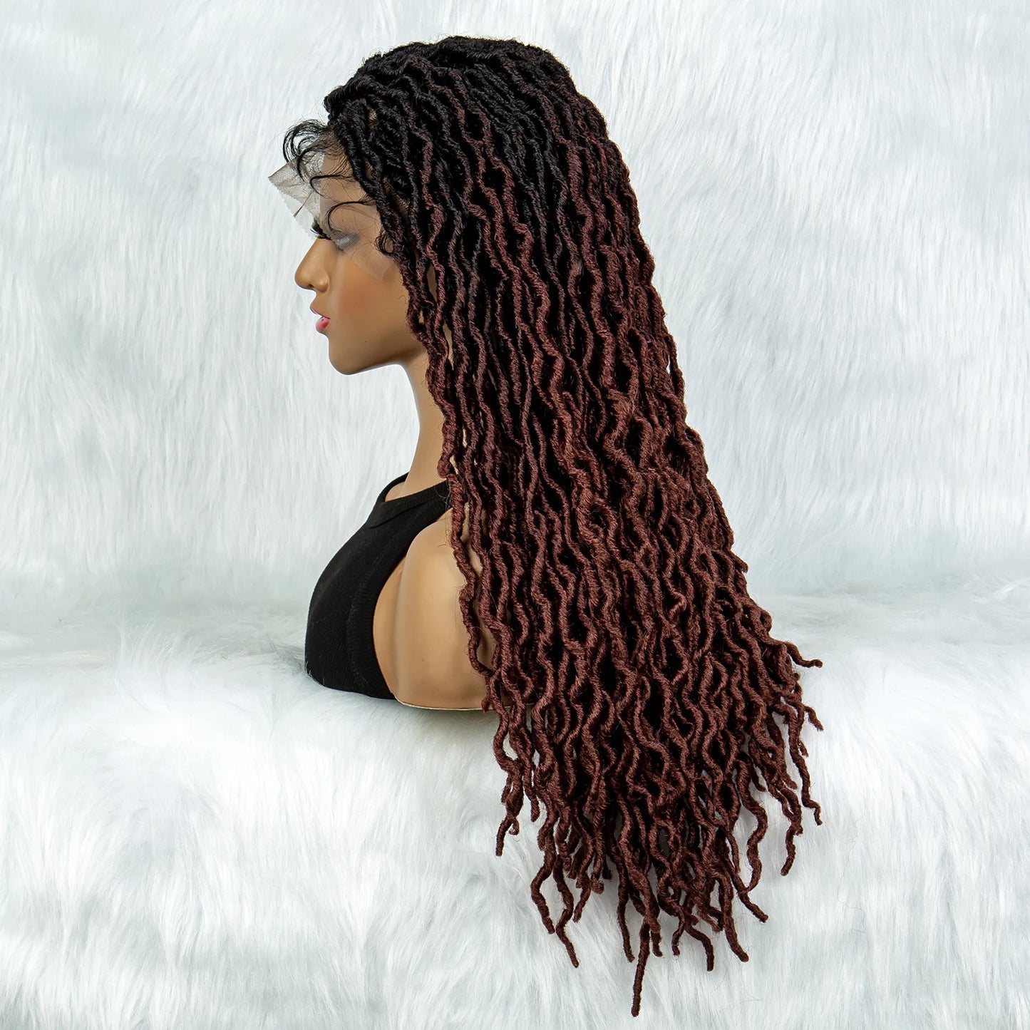 Knotless Box Braided Wig with Curly Ends & Baby Hair | Synthetic Lace Front Wig for Black Women Luxegan