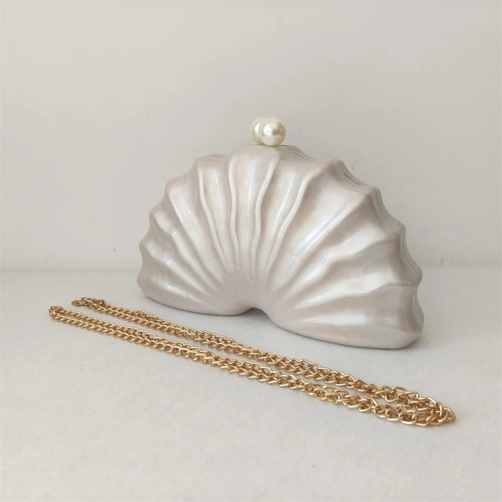 Original Acrylic Beaded Clutch | Half-Moon Shell Shoulder Bag Luxegan