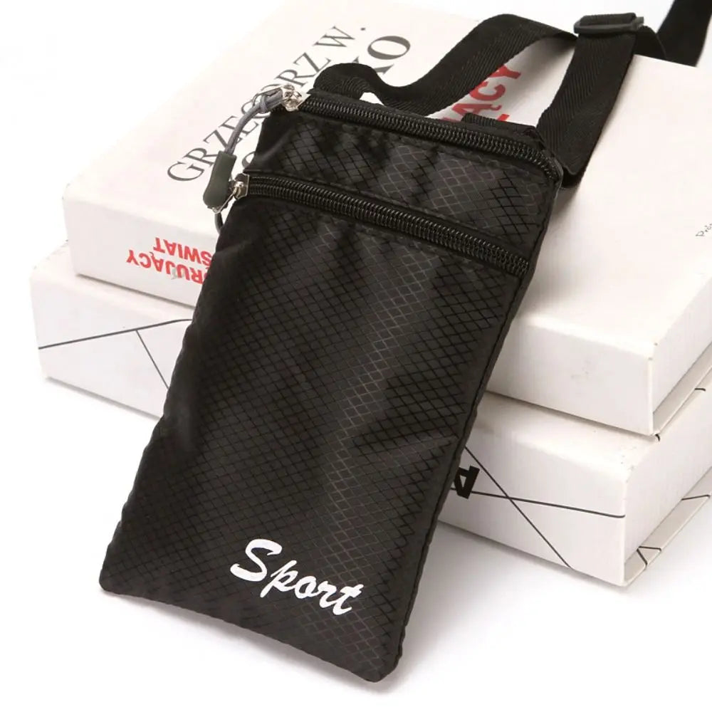 Fashionable Solid Color Phone Bag | Simple Square Oxford Crossbody | Unisex Outdoor Hanging Messenger & Coin Purse with Letter Detail Luxegan