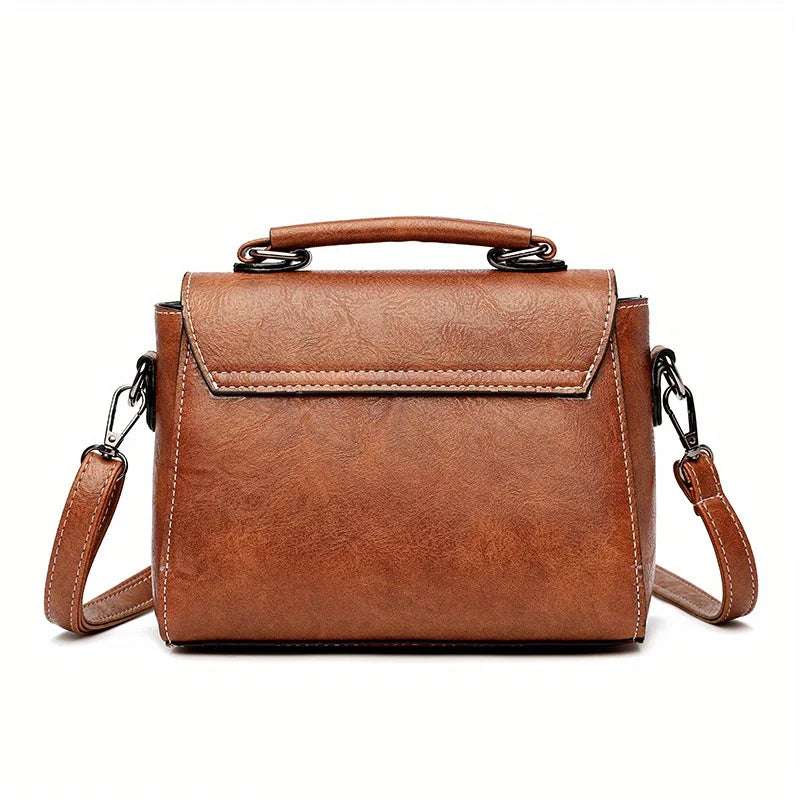 Vintage Turn-Lock Square Satchel Bag for Women | Classic PU Leather Shoulder & Crossbody Handbag (Everyday Tote, Secure Travel Purse) Luxegan