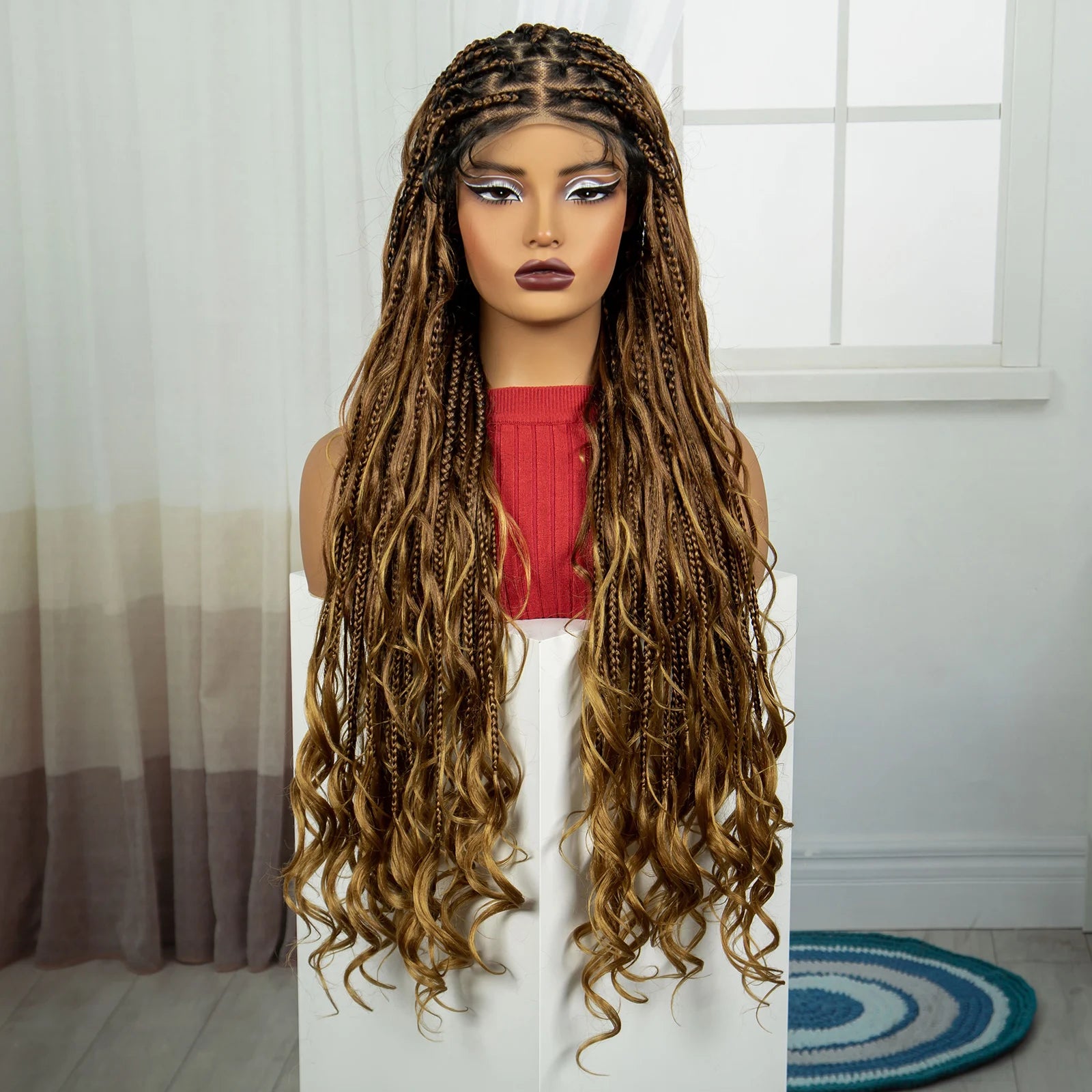 34" Boho Knotless Box Braids Wig | HD Full Lace | Ombre Twist | Baby Hair Luxegan