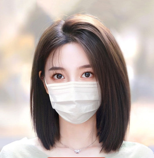 Natural Full-Head Human Hair Wig | Classy Collarbone Length Short Straight Wig with Oblique Bangs for Women (Sweet & Lovely, Elegant Style) Luxegan