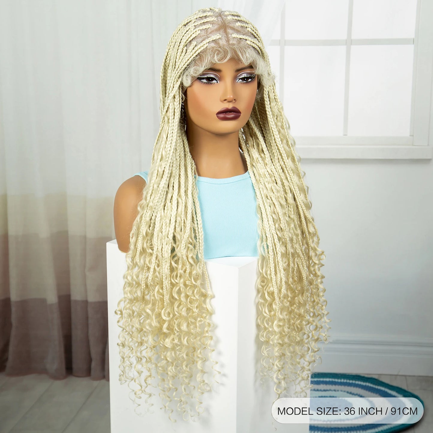 36" Blonde Boho Knotless Braids Wig | Curly Ends | HD Full Lace | Baby Hair Luxegan