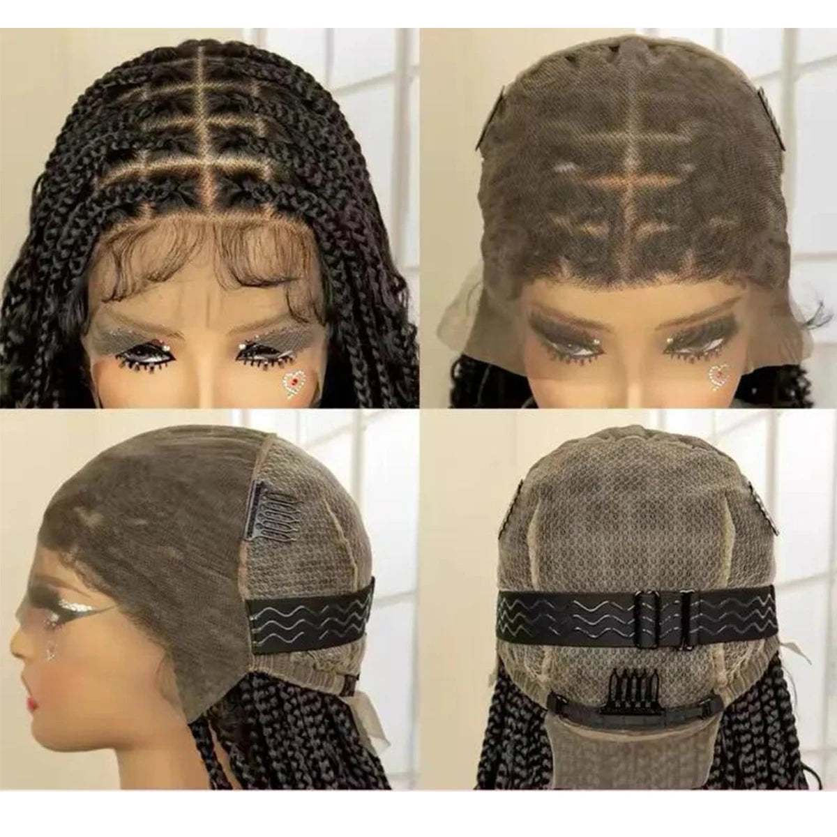 Bohemian Knotless Braids Full Lace Wig - 28"-30" Curly Braided Wig for Black Women (Natural Black)