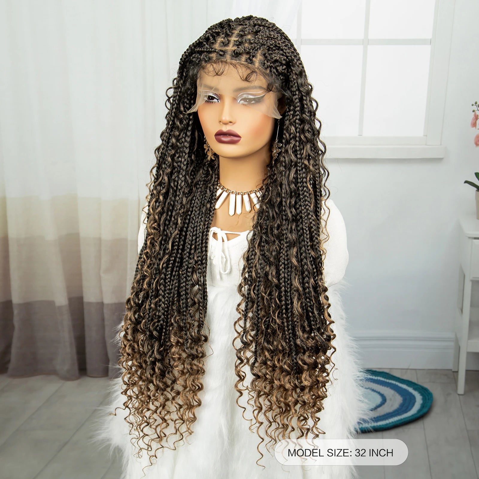 Burgundy Boho Knotless Braids Wig | Curly Ends | Lace Front | Baby Hair Luxegan