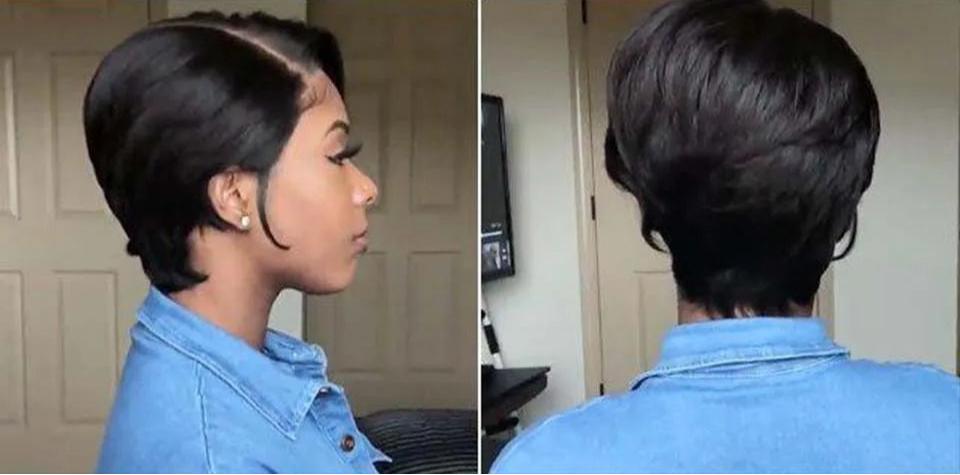 Natural Honey Color Pixie Bob Wig | Straight Human Hair with Bangs & Part Lace Luxegan