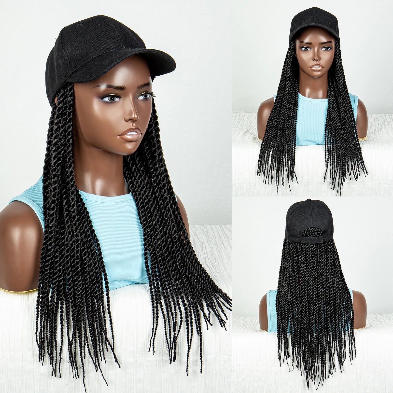 Braided Hat Wig with Twist Crochet Hair | Knotless Box Braids | Baseball Cap Luxegan
