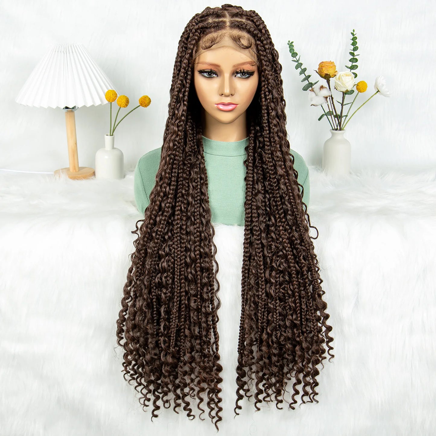 KIMA Box Braids Synthetic Wigs Full Lace  Dreadloks Braided Wigs Knotless Goddess Boho Braided Wigs Hair for Black Women