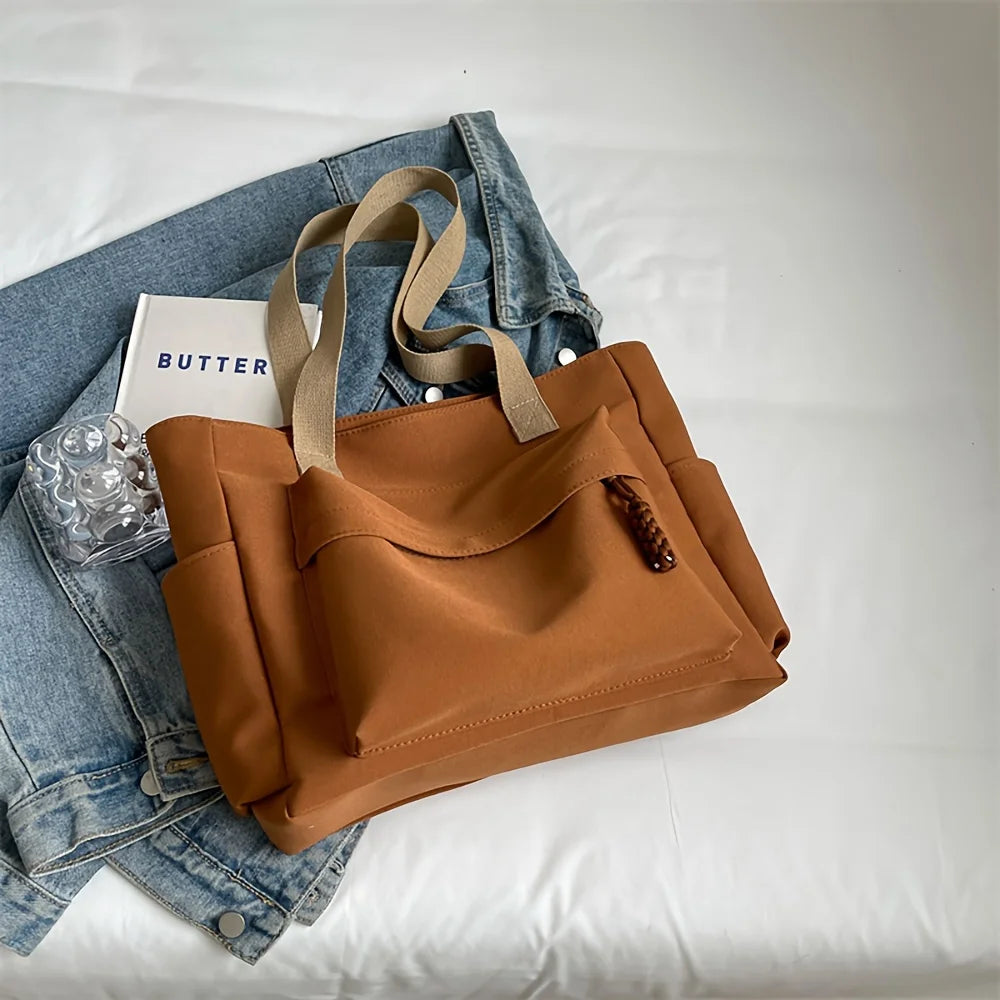 Unisex Multi-Pocket Nylon Tote Bag | Lightweight Foldable Canvas Shoulder Bag | Sophisticated Large Capacity Utility Handbag | Versatile Commute, Fitness, & Shopping Bag Luxegan