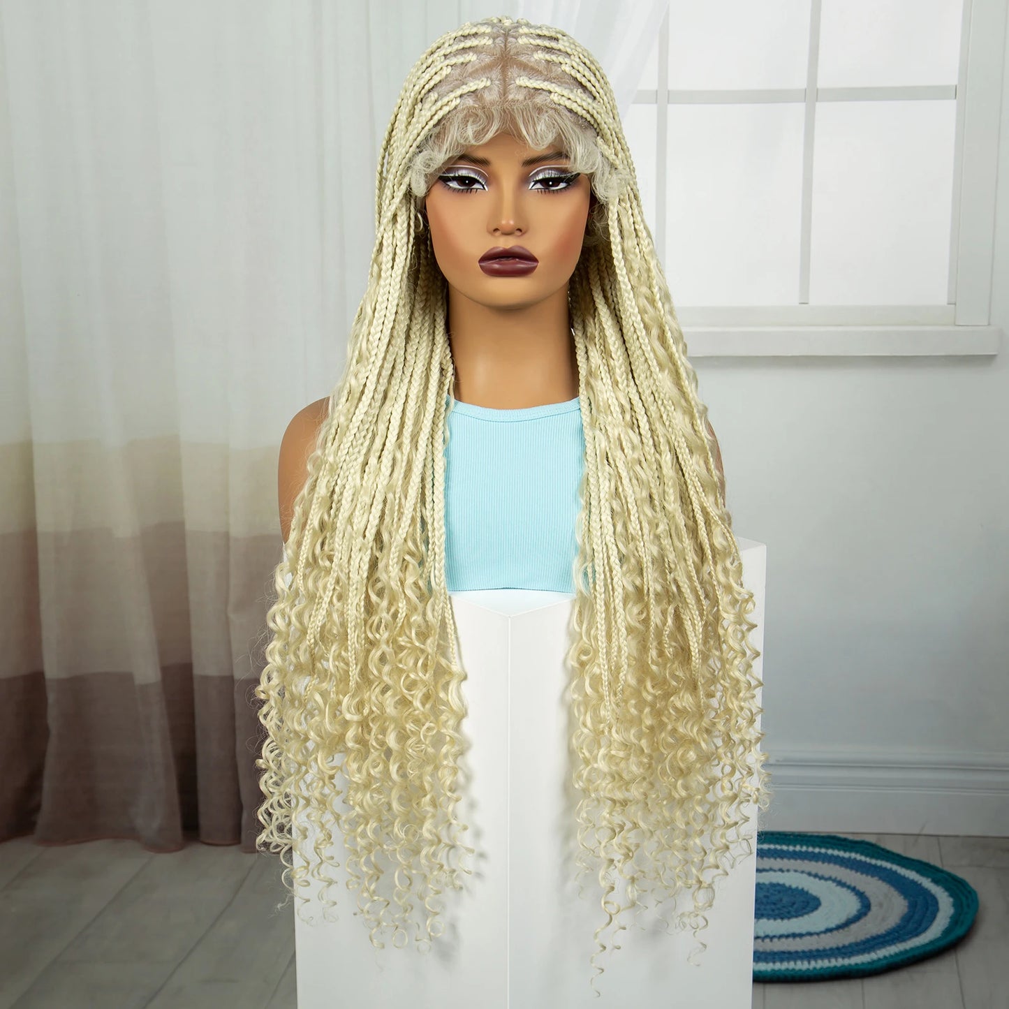 36" Blonde Boho Knotless Braids Wig | Curly Ends | HD Full Lace | Baby Hair Luxegan