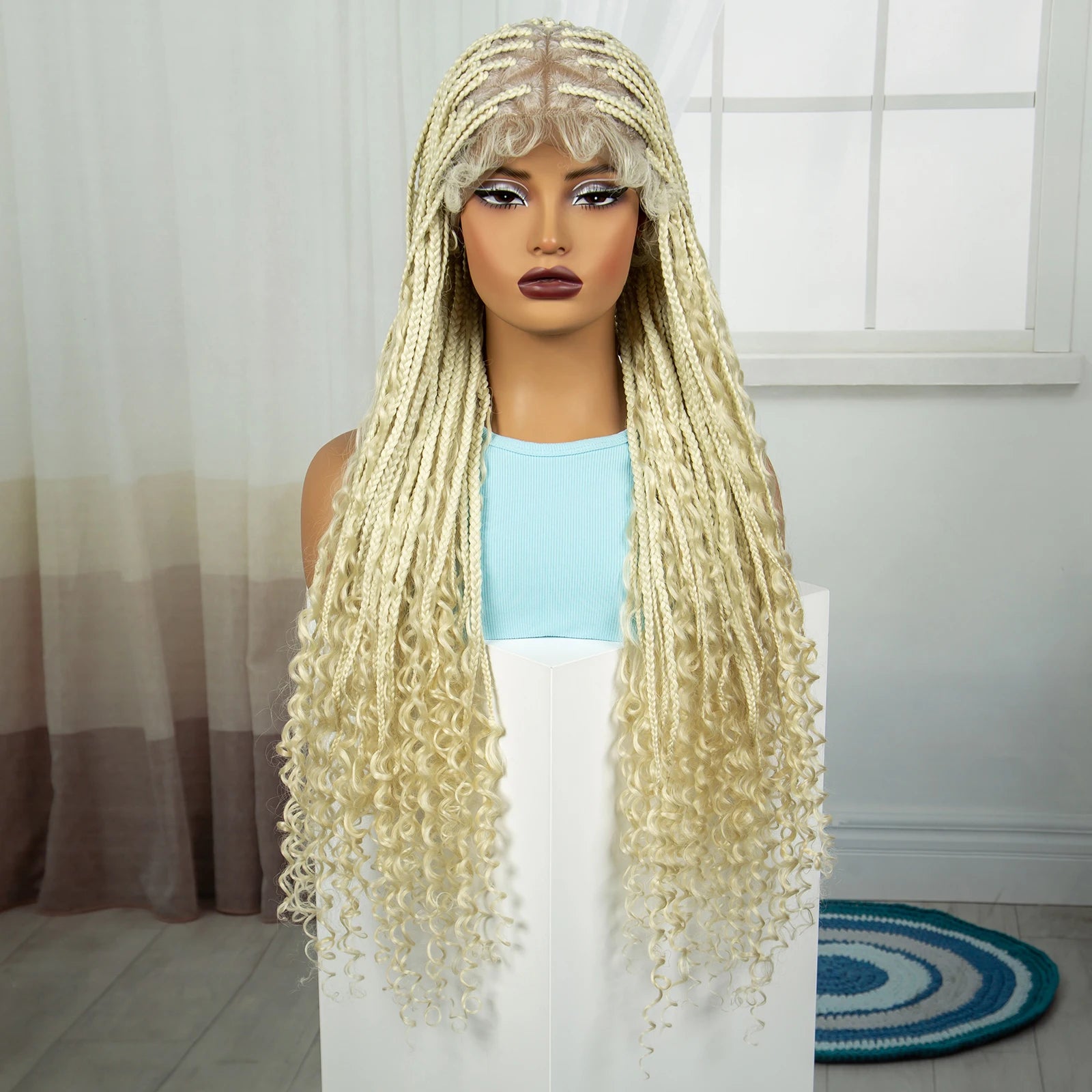 36" Blonde Boho Knotless Braids Wig | Curly Ends | HD Full Lace | Baby Hair Luxegan