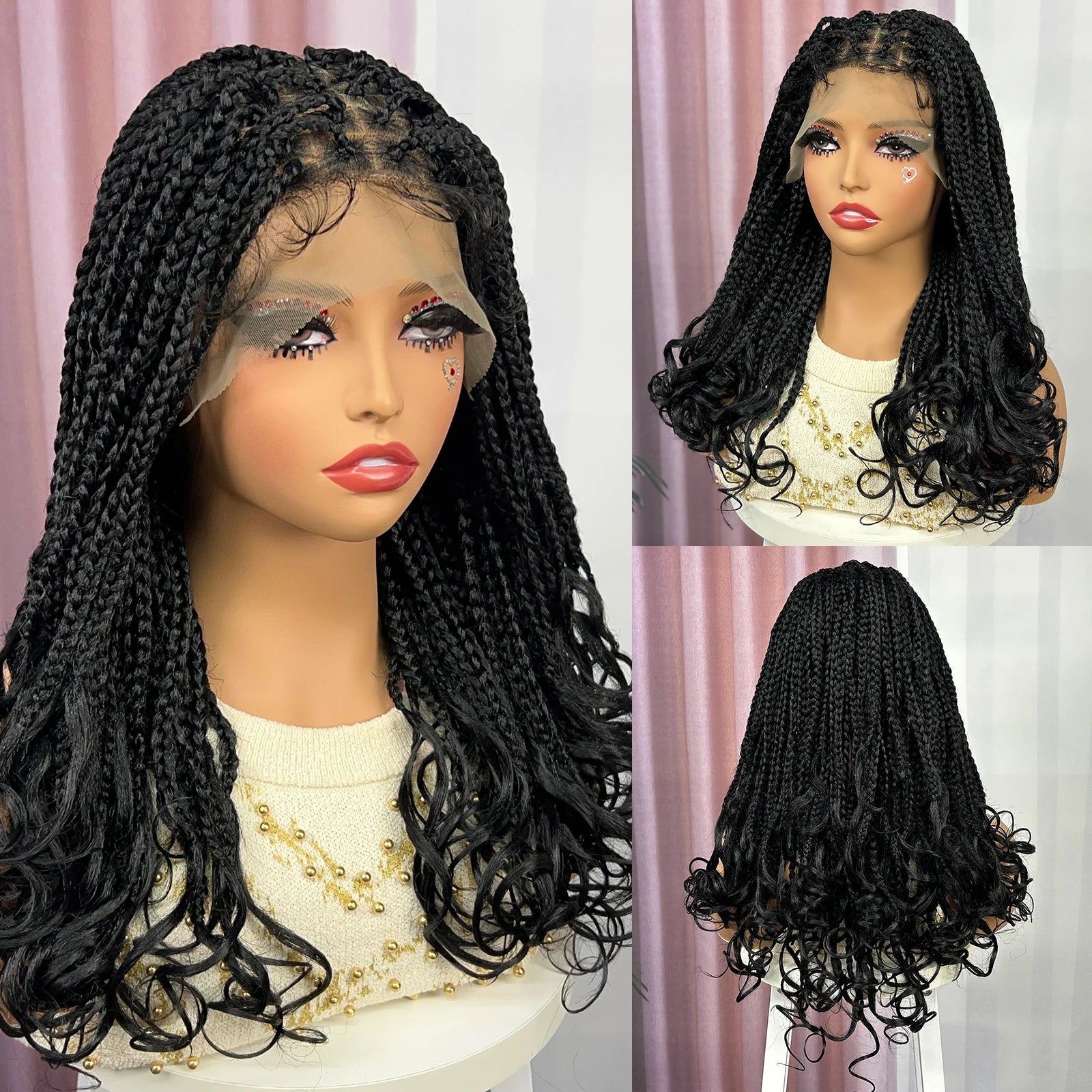 Ombre Knotless Box Braided Wig with Wavy Ends - Lace Front Braided Wig with Baby Hair for Black Women