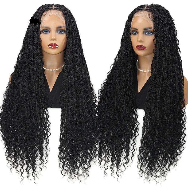 Bohemian Box Braided Wig | Full Lace Senegalese Twist & Goddess Locs Styles | Synthetic Braided Wig | Light Brown Lace