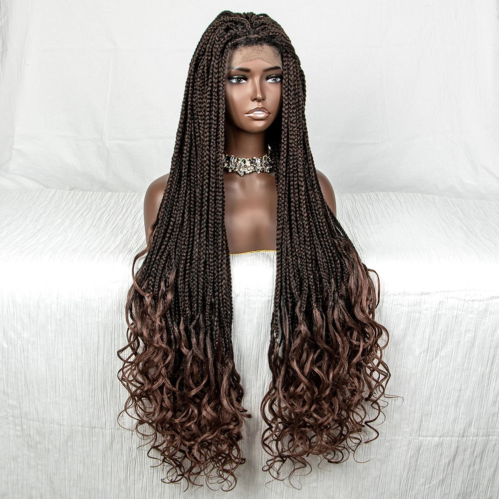 36" Water Wave Braided Wig | Lace Front | Baby Hair | Long Braids Luxegan