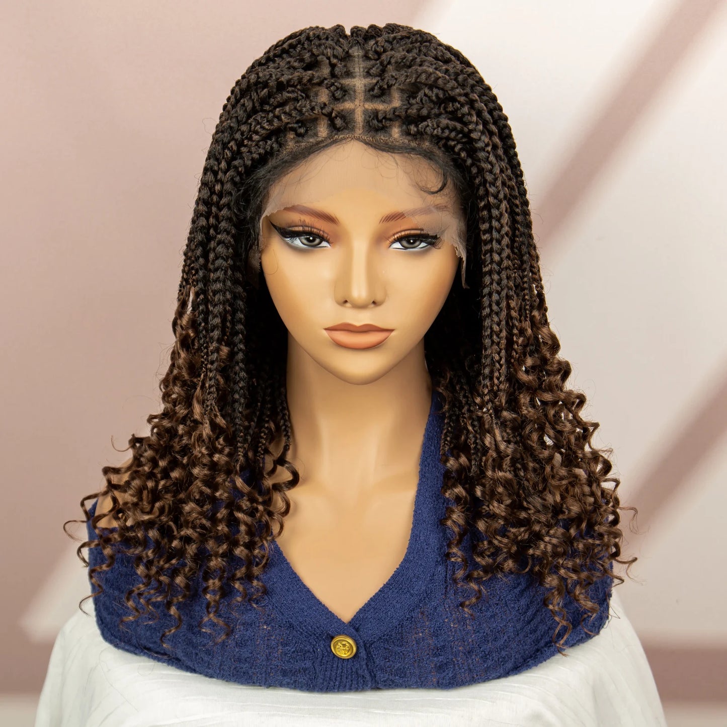 Short Bob Boho Knotless Box Braids Wig | 360 Double Full Lace | Curly Ends Luxegan
