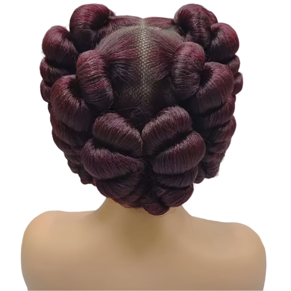 Ginger Orange Bantu Knotless Braids Wig | Short Cute Handmade | Full Lace Luxegan