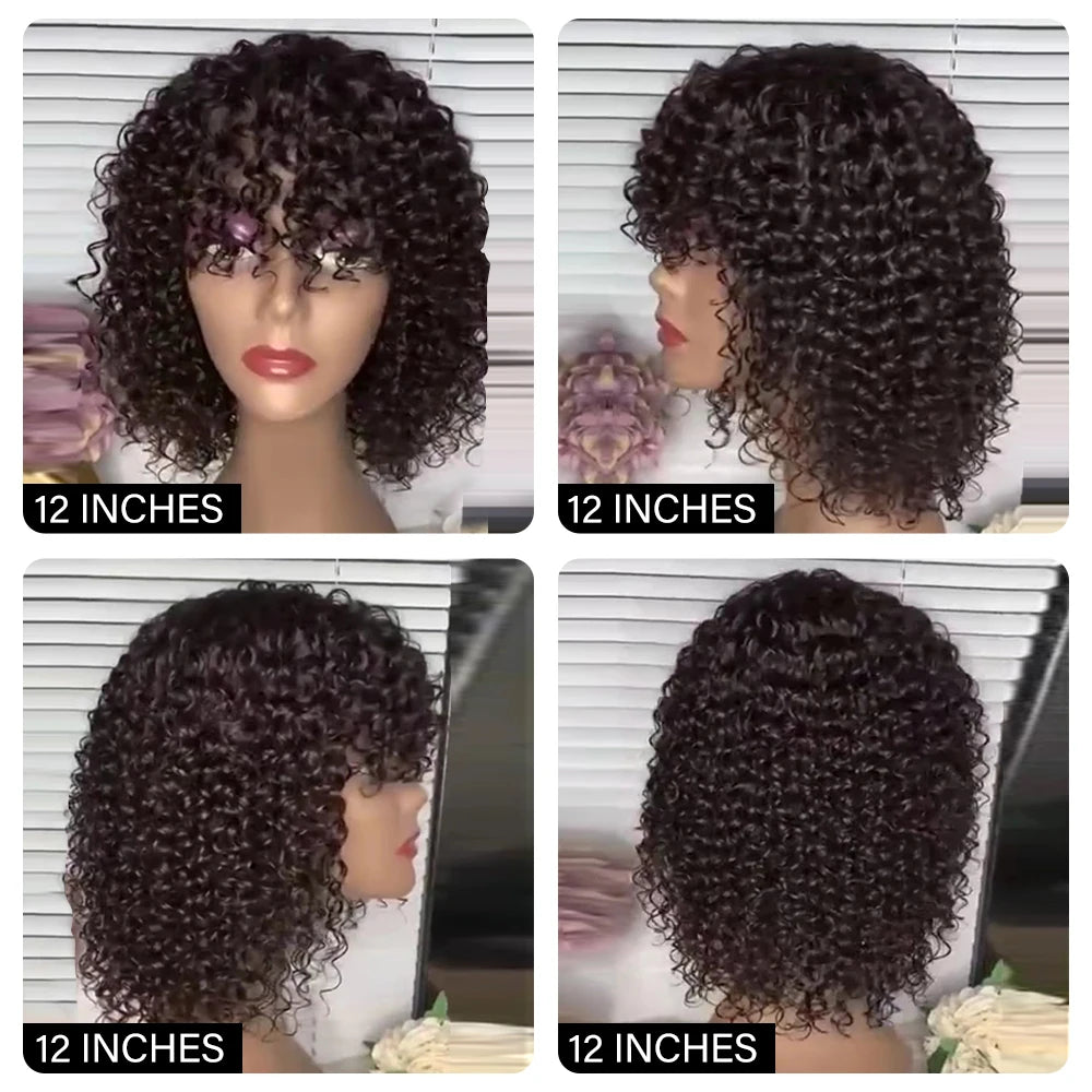 8-Inch Bouncy Curly Pixie Cut Wig | Side Part Brazilian Human Hair Luxegan